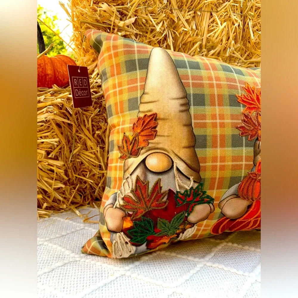 Fall Decor Pillow Plaid Gnomes Ready for Fall Thanksgiving Beautiful Design- NWT
